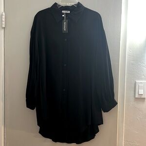 AIMAGE Black shirt button down dress size M